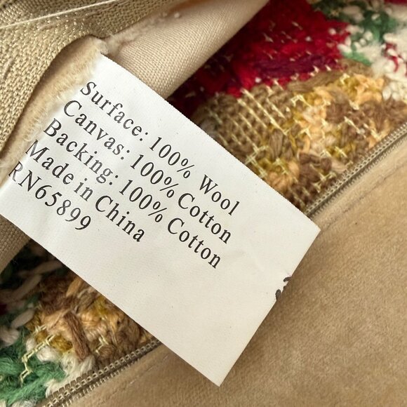 Christmas Needlepoint Pillow Cover Holly and Pine Cones Vintage Holiday Decor - Picture 5 of 10